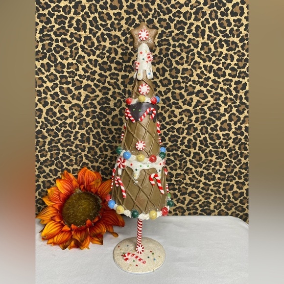 🦋B2G1🦋RAZ IMPORTS Gingerbread Candy Cane/ Peppermint Christmas Cone Tree RARE - Picture 1 of 9